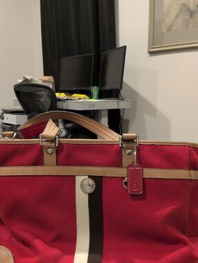 Coach Voyager Red Canvas Weekend Or Diaper Bag HUGE